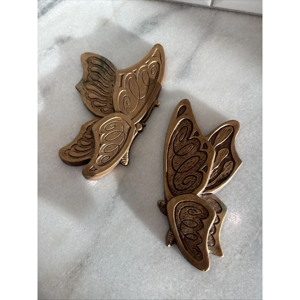 Vintage 1973‎ Universal Sanctuary Butterfly Wall Plaques - Set Of 2 - Golden MCM